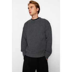 Trendyol Anthracite Oversize Fit Wide Fit Crew Neck Basic Knitwear Sweater