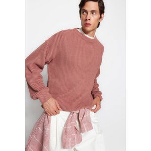Trendyol Pale Pink Oversize Fit Wide Fit Crew Neck Basic Knitwear Sweater
