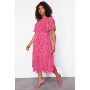 Trendyol Curve Fuchsia Animal Print A-line Midi Woven Dress