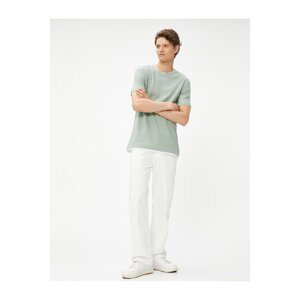 Koton Basic T-Shirt Collar Detailed, Textured Slim Fit Short Sleeves.