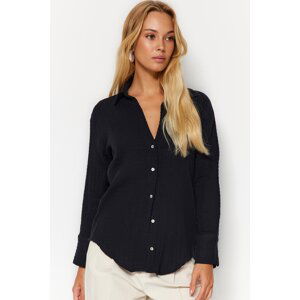 Trendyol Black Oversize/Cross-Wear Muslin Woven Shirt