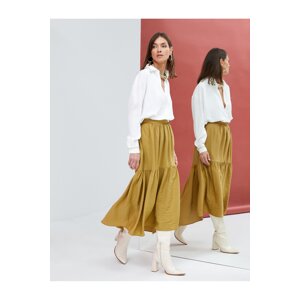 Koton Midi Skirt with Ruffles, Textured Asymmetrical Cut