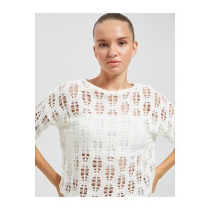 Koton Long Sleeved T-shirt with Openwork Crew Neck Short Sleeves