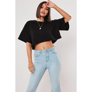 Know Black 100% Cotton Crew Neck Crop T-shirt