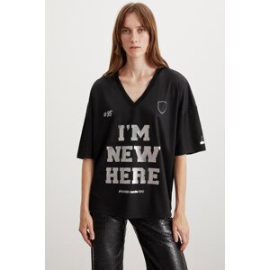 GRIMELANGE Bonita Women's Oversize Black T-shirt