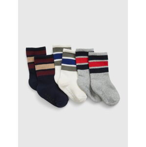 Súprava troch párov detských ponožiek v šedej, bielej a tmavo modrej farbe GAP