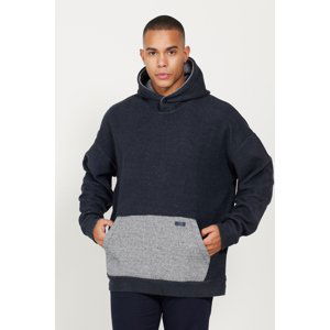 AC&Co / Altınyıldız Classics Men's Indigo Melange Oversize Loose-Fit Fleece 3 Thread Hooded Sweatshirt