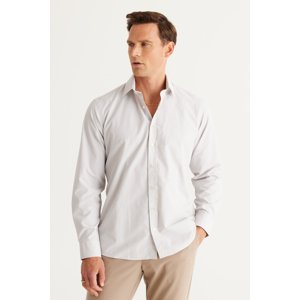 ALTINYILDIZ CLASSICS Men's White-Beige Comfort Fit Comfortable Cut, Classic Collar Checked Cotton Shirt.