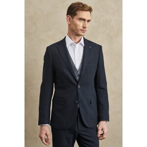 ALTINYILDIZ CLASSICS Men's Dark Navy Blue Slim Fit Slim Fit Slim Fit Monocollar Diagonal Patterned Vest Suit.