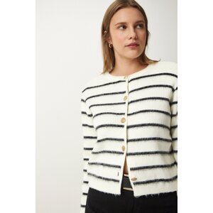 Happiness İstanbul Women's Bone Black Stylish Buttoned Striped Knitwear Cardigan