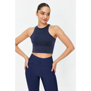 Trendyol Navy Blue Seamless/Seamless Crop Acid Wash Barter Neck Knitted Sports Top/Blouse