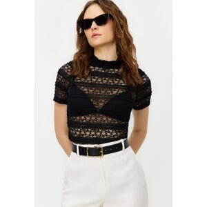 Trendyol Black Lace Regular/Regular Fit High Neck Knitted Blouse