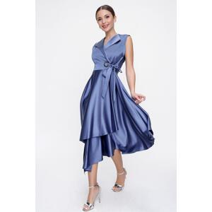 By Saygı Double Breasted Neck Lace-Up Satin Dress