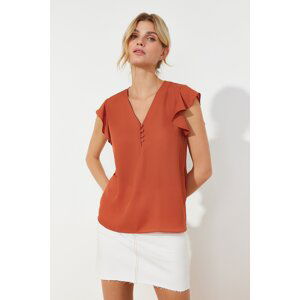 Trendyol Brown Button Detailed Flowy Semi Sheer Woven Blouse