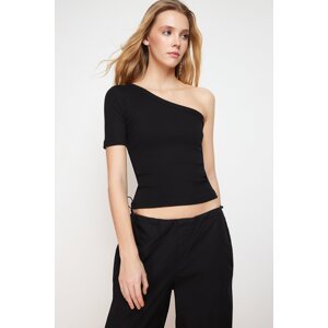 Trendyol Black Single Sleeve Fitted Ribbed Cotton Stretch Knit Blouse