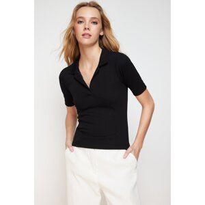 Trendyol Black Polo Neck Stretchy Knitted Blouse