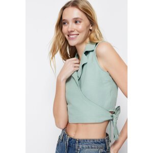 Trendyol Green Tie Woven Linen Look Blouse