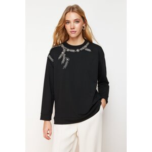 Trendyol Black Embroidery and Embroidery Detailed Knitted Tunic