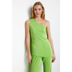 Trendyol Green Pleated Asymmetrical Collar Stretchy Knitted Blouse