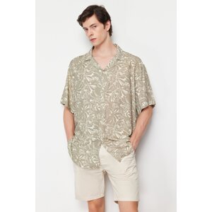 Trendyol Stone Oversize Fit Floral Pattern 100% Viscose Short Sleeve Flowy Summer Shirt