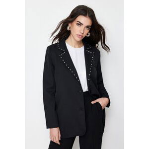 Trendyol Black Collar Stone Detailed Woven Jacket