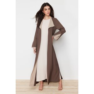 Trendyol Brown Stone Color Block Long Aerobin Woven Cap & Abaya & Abaya