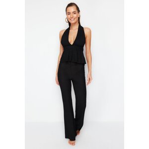 Trendyol Black Knitted Decollete Blouse and Pants Suit