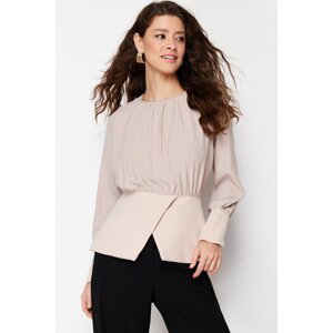 Trendyol Beige Double Breasted Slit Detailed Woven Tunic