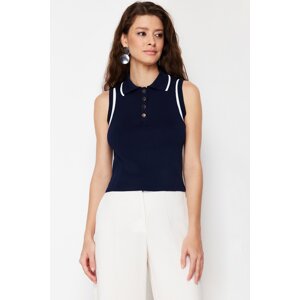 Trendyol Navy Blue Polo Neck Color Blocked Knitwear Blouse