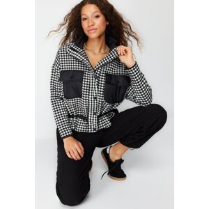 Trendyol Black Oversize Houndstooth Tweed Thin Coat