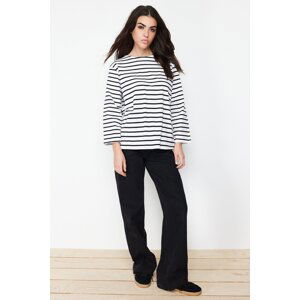 Trendyol Ecru Regular Single Jersey Cotton Lycra Striped Knitted Tunic