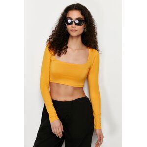 Trendyol Orange Square Neck Long Sleeve Crop Fitted Flexible