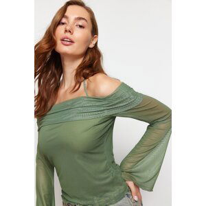 Trendyol Khaki Flare Sleeve Tie Detailed Knitted Blouse