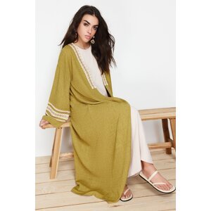 Trendyol Oil Green Brode Detail Long Woven Kimono & Kaftan & Abaya