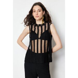 Trendyol Black Sheer Crew Neck Regular/Regular Fit Knitted Blouse