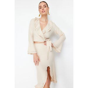 Trendyol Beige Tie Front Woven Blouse