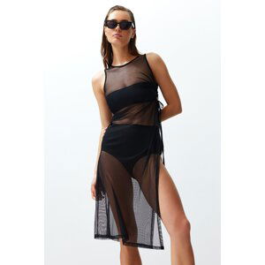 Trendyol Black Fitted Maxi Knitted Cut Out/Window Mesh Beach Dress