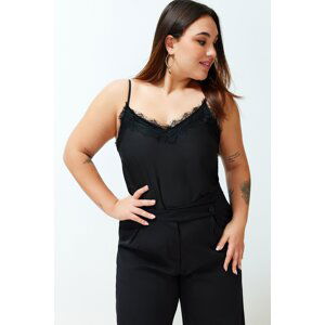 Trendyol Curve Black Strap Lace Woven Plus Size Blouse