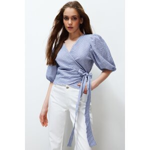 Trendyol Multi Color Striped Double Breasted Tie Detail See-through Woven Blouse