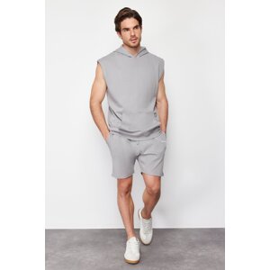 Trendyol Gray Regular/Regular Fit Stitch Detail Printed Shorts