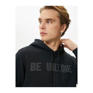 Koton Hooded Sweatshirt Motto Embroidered Kangaroo Pocket