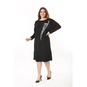 Şans Women's Plus Size Black Stone Detailed Dress