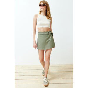 Trendyol Khaki Belt Woven Short Skirt