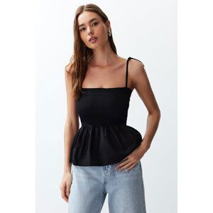 Trendyol Black Cotton Poplin Detailed Strap Flexible Knitted Blouse