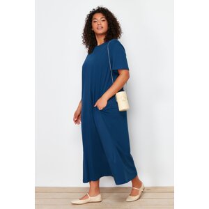 Trendyol Curve Navy Blue Midi Knitted T-shirt Dress