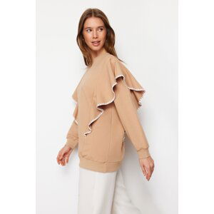 Trendyol Beige Ruffle and Piping Detailed Knitted Tunic