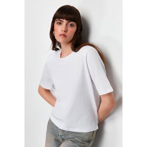 Trendyol Ecru 100% Single Jersey Padded Crop Knitted T-Shirt