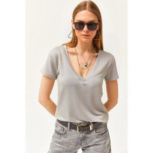 Olalook Women's Dolphin Gray Deep V-Neck Modal Touch T-Shirt