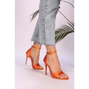 Shoeberry Women's Elena Orange Satin Heels Shoes