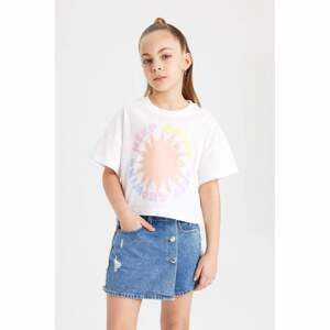 DEFACTO Girl Boxy Fit Slogan Printed Short Sleeve T-Shirt
